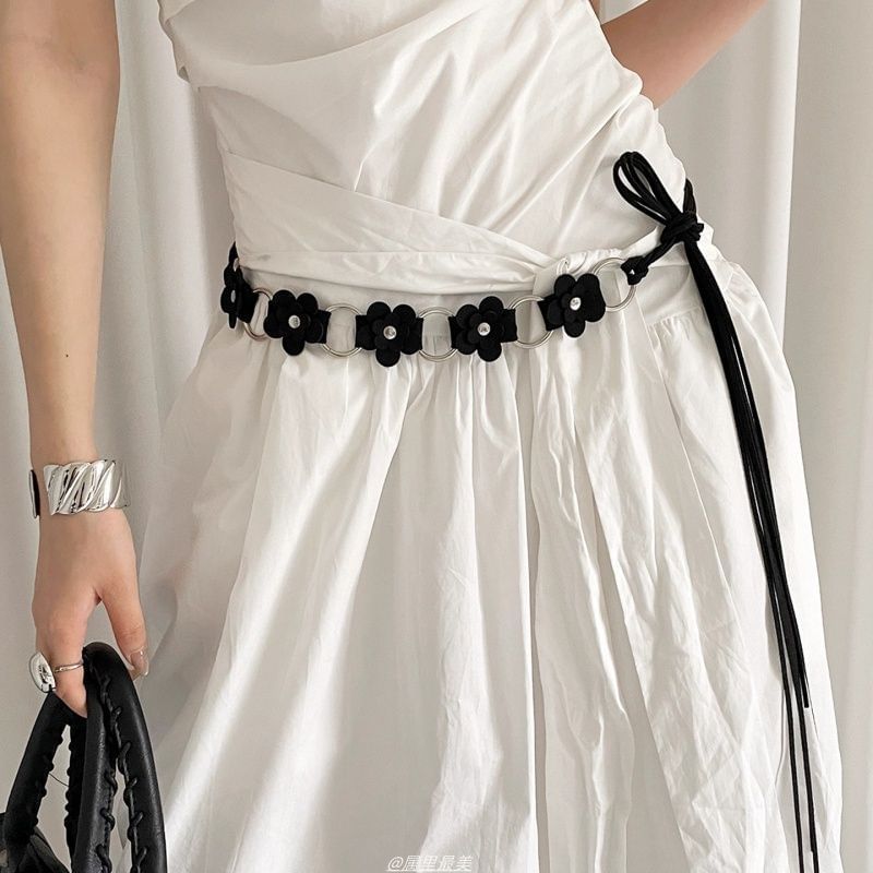 Faux Chain Floral Alloy Leather Waist