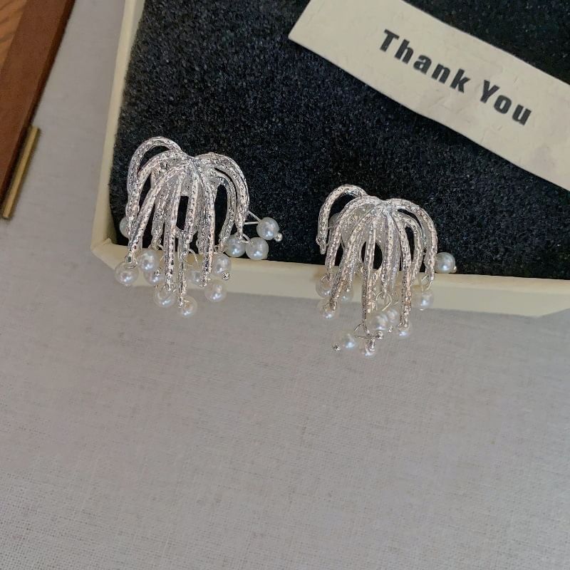Fringed Alloy Earring Pearl Faux Firework