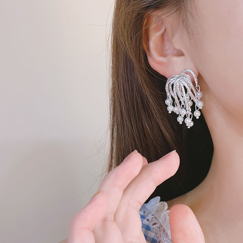 Fringed Alloy Earring Pearl Faux Firework