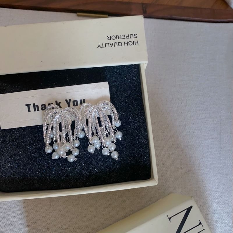 Fringed Alloy Earring Pearl Faux Firework