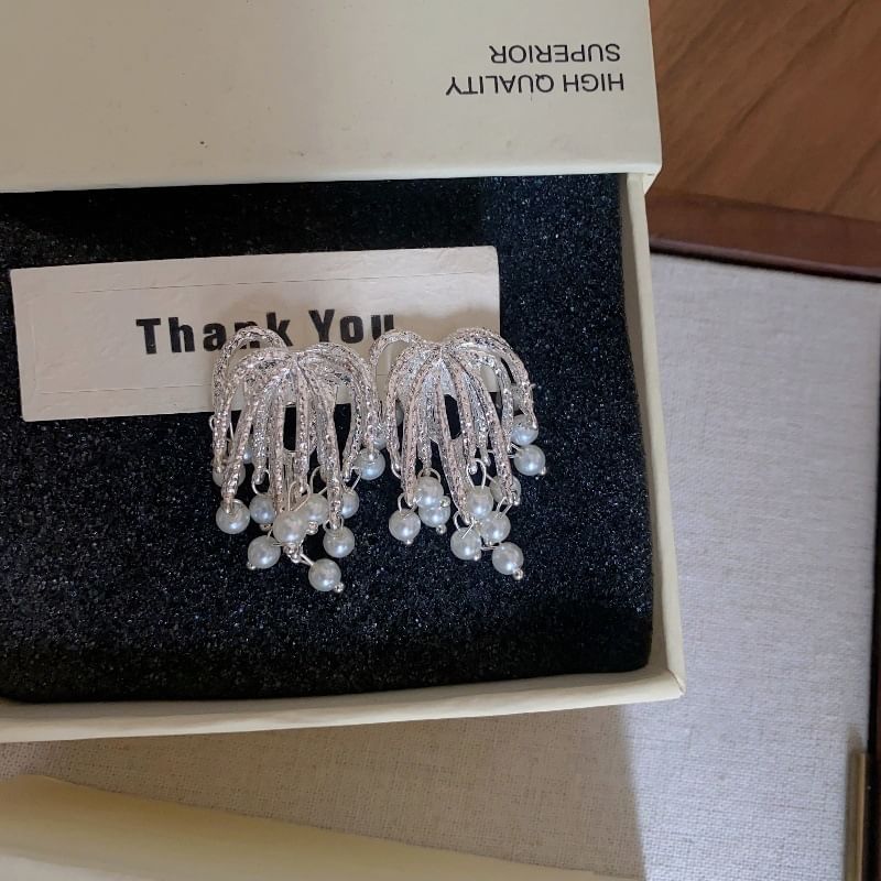 Fringed Alloy Earring Pearl Faux Firework