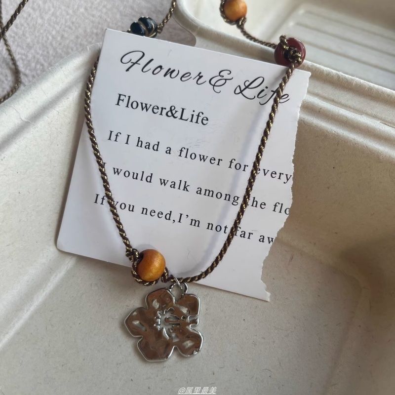 Floral Cord Pendant Necklace Gemstone Faux