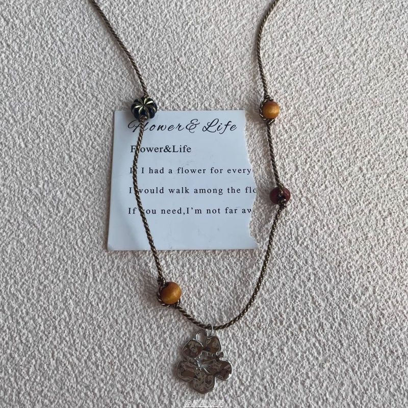 Floral Cord Pendant Necklace Gemstone Faux