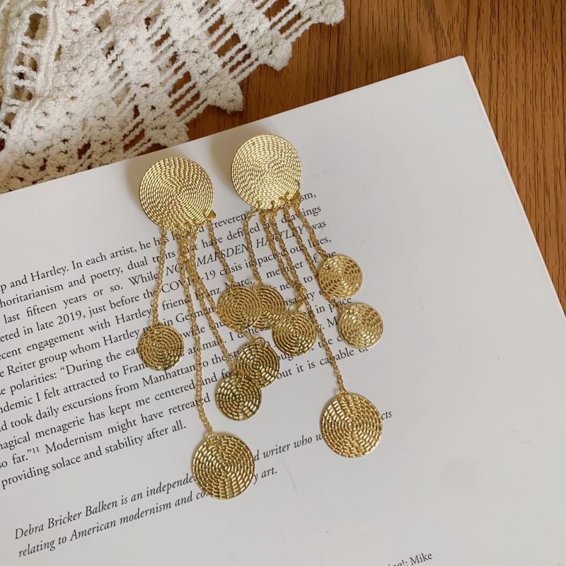 Alloy Textured Earring Chandelier Fringed Disc