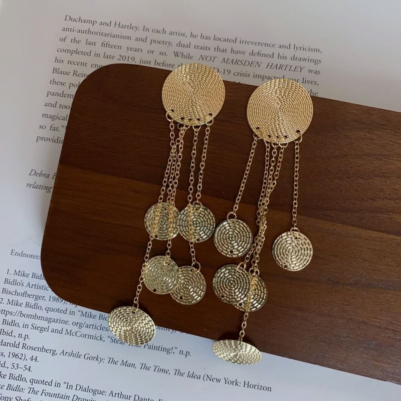 Alloy Textured Earring Chandelier Fringed Disc