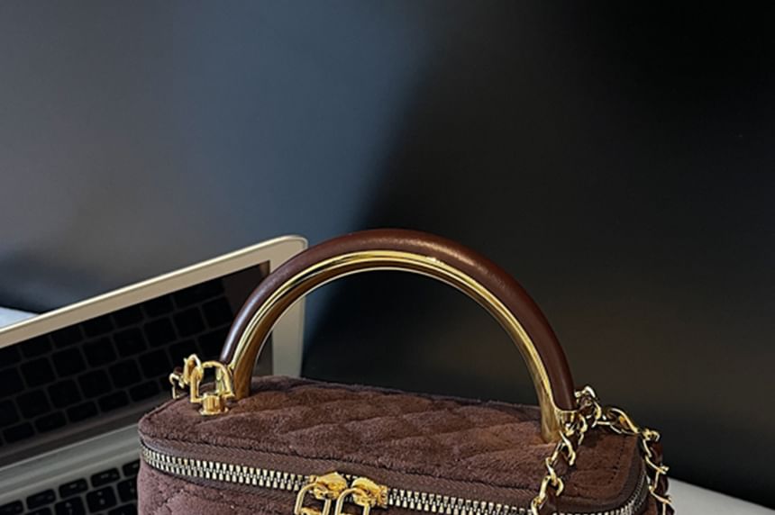 Leather Strap Quilted Crossbody Chain Faux Bag