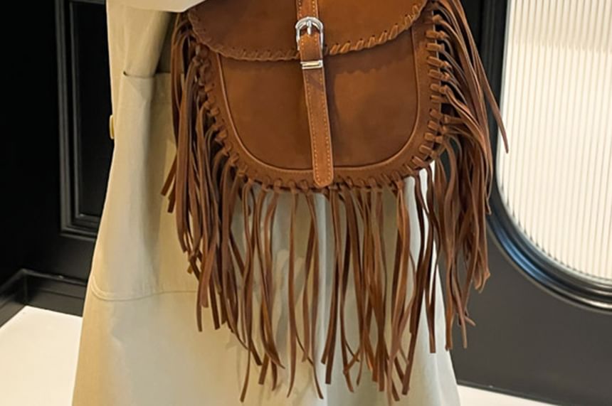 Faux Bag Saddle Suede Crossbody Fringe