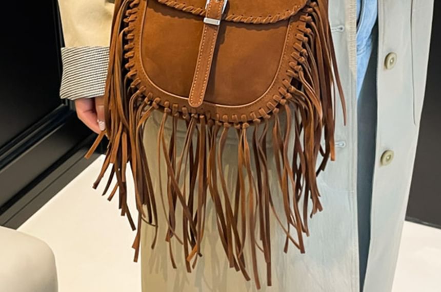 Faux Bag Saddle Suede Crossbody Fringe