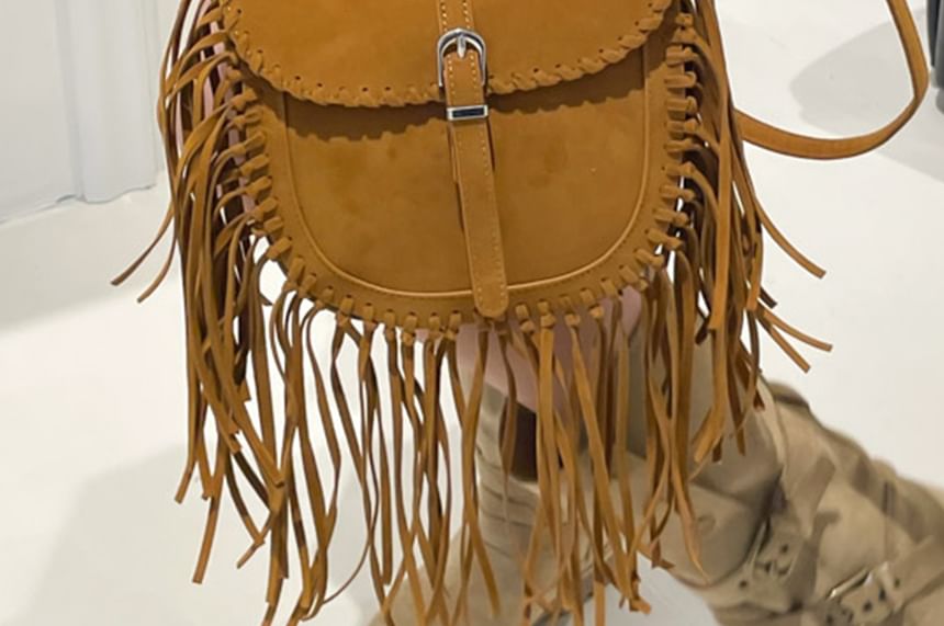 Faux Bag Saddle Suede Crossbody Fringe