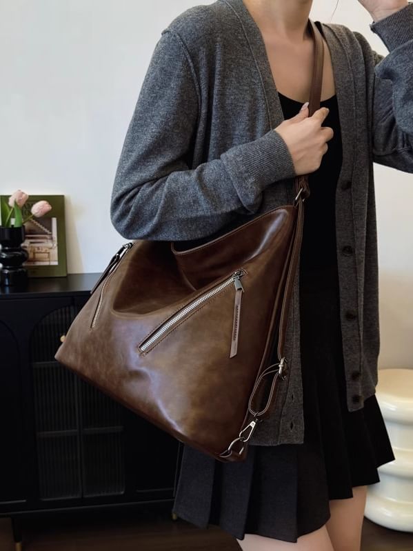 Leather Zip Backpack Tote Faux