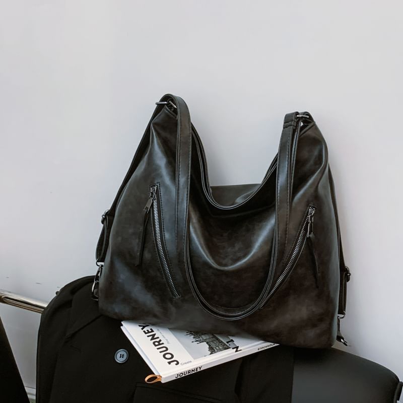 Leather Zip Backpack Tote Faux