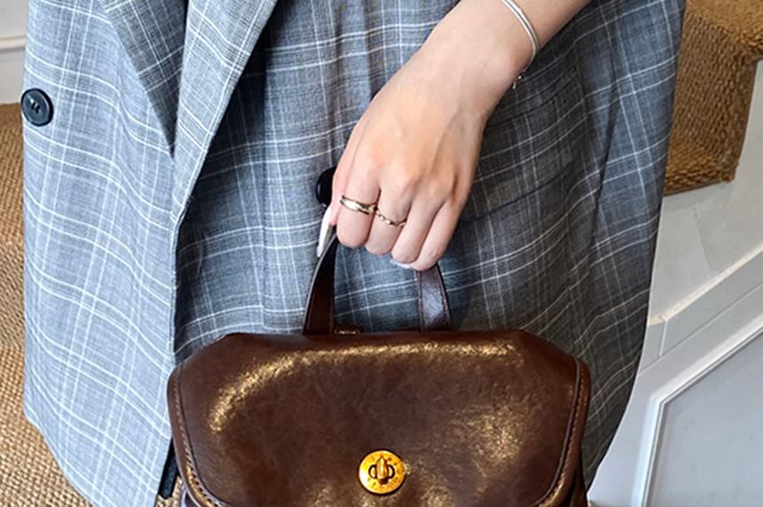 Buckle Backpack Faux Leather Flap