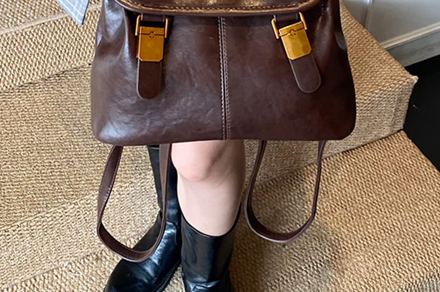 Buckle Backpack Faux Leather Flap
