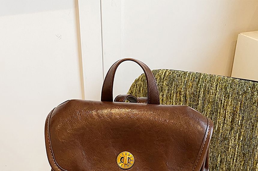 Buckle Backpack Faux Leather Flap