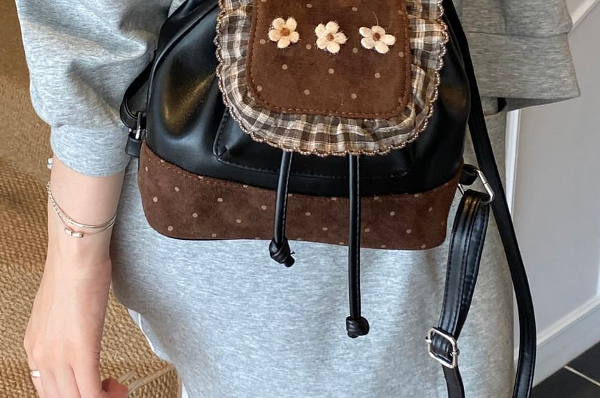 Panel Dotted Small Backpack Floral Ruffle