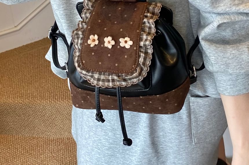 Panel Dotted Small Backpack Floral Ruffle