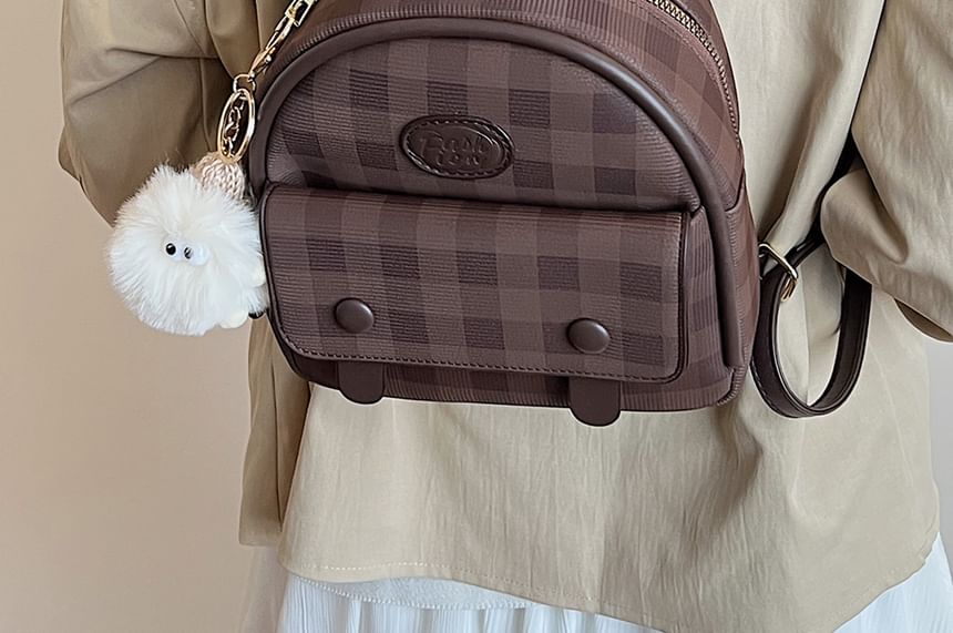 Flap Faux Leather Plaid Backpack