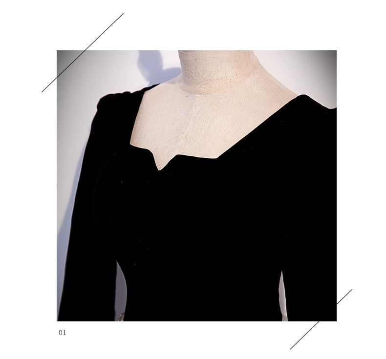 Neck Evening Mesh Panel / A-Line Gown Print Long-Sleeve Notch Short-Sleeve Star