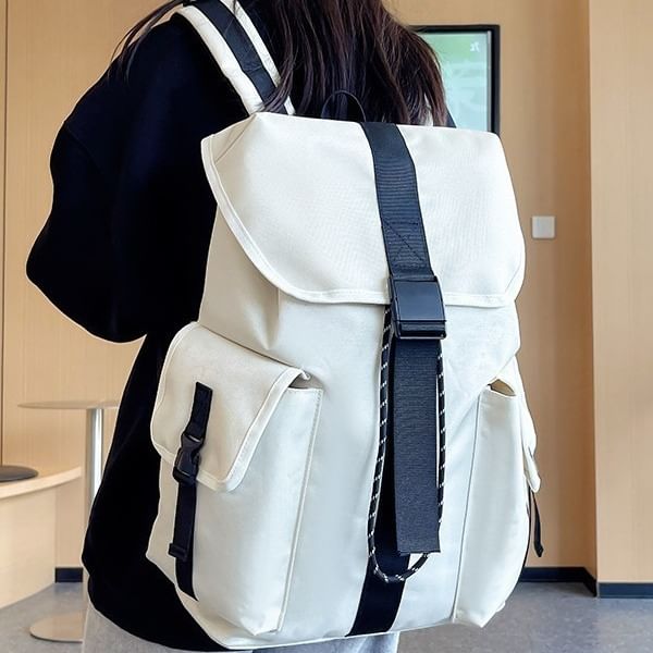 Backpack Drawstring Buckled Plain Unisex Nylon