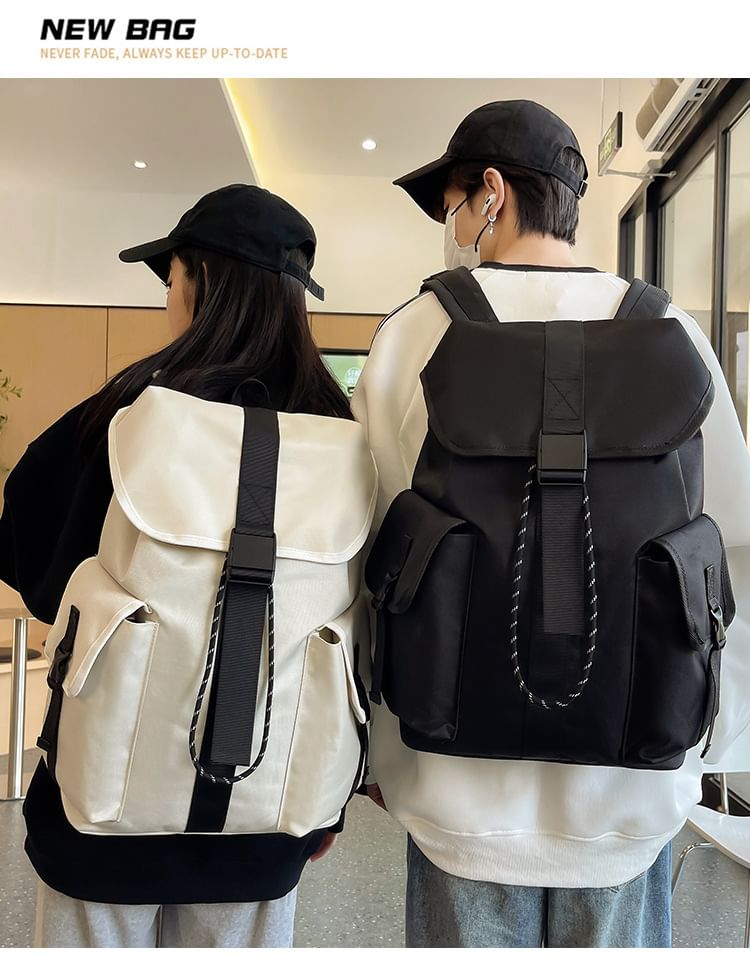 Backpack Drawstring Buckled Plain Unisex Nylon