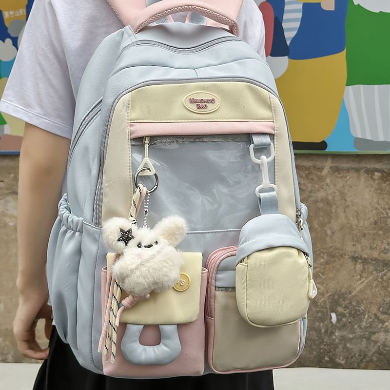 Nylon Panel Backpack Purse Coin PVC Buckled Applique With