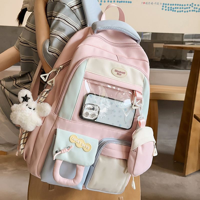 Nylon Panel Backpack Purse Coin PVC Buckled Applique With