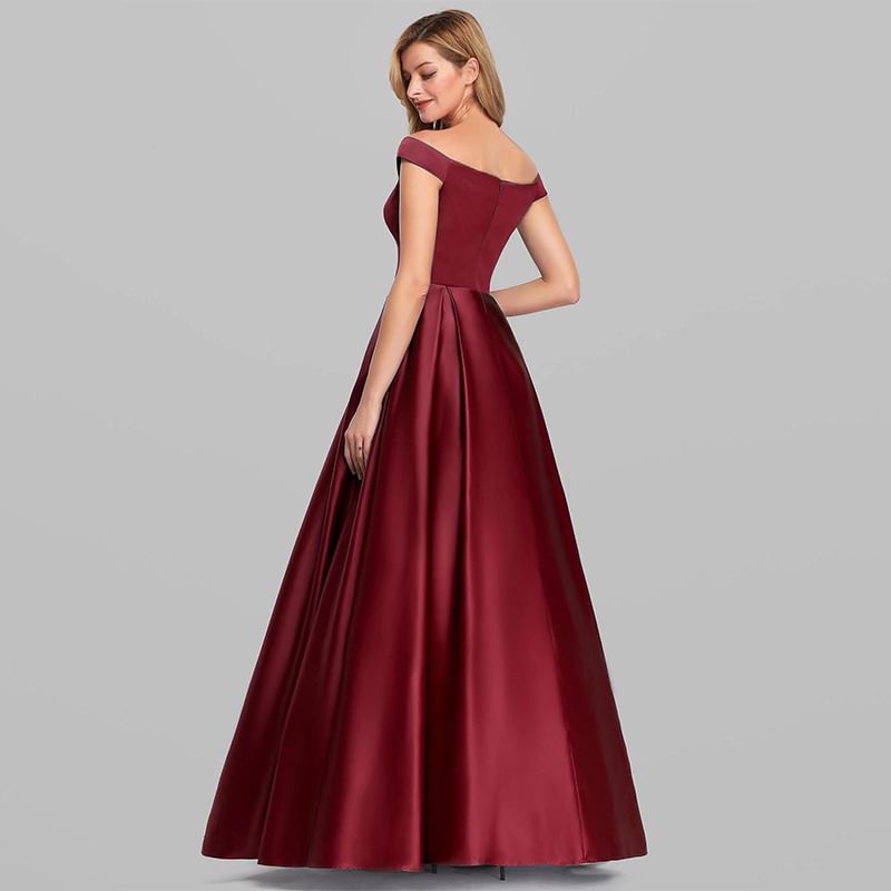 Satin Sleeveless Gown A-Line Plain Evening Off Shoulder