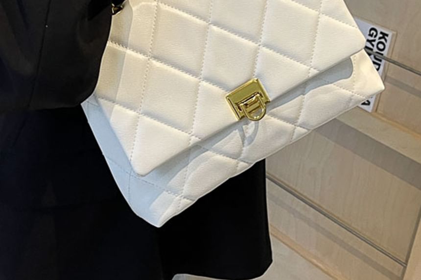 Flap Faux Bag Plain Quilted Crossbody Leather