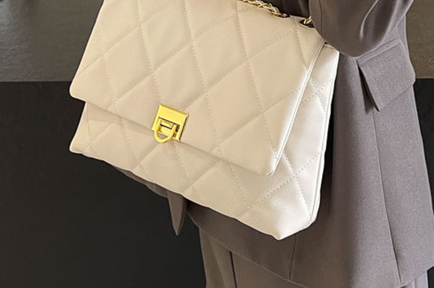 Flap Faux Bag Plain Quilted Crossbody Leather