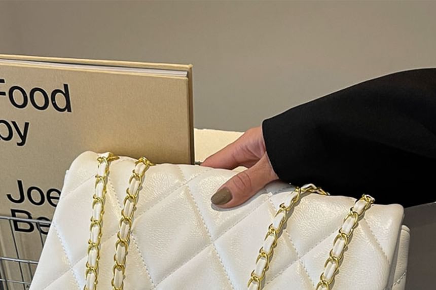 Flap Faux Bag Plain Quilted Crossbody Leather