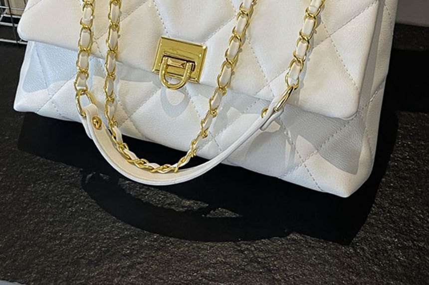 Flap Faux Bag Plain Quilted Crossbody Leather