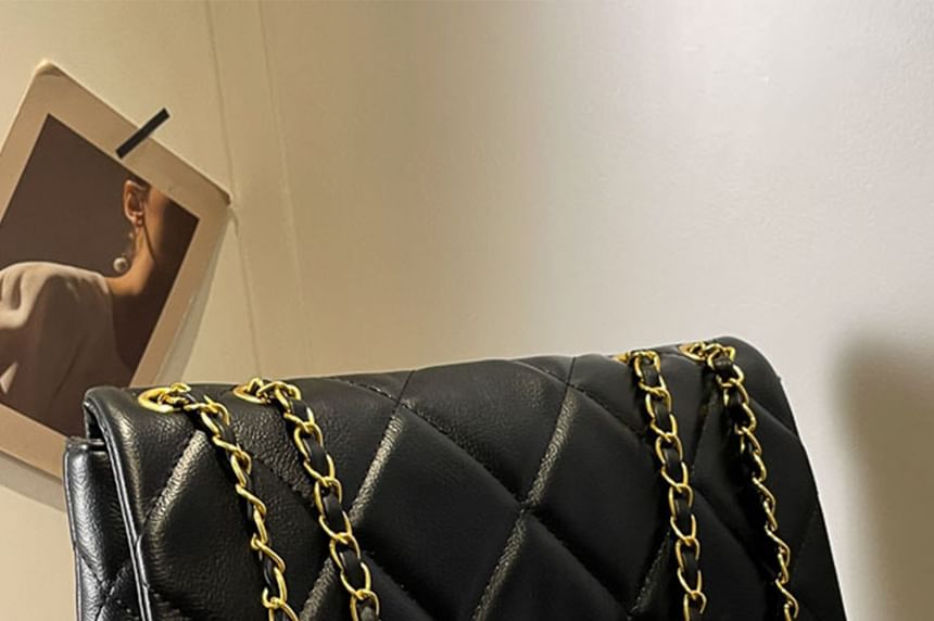 Flap Faux Bag Plain Quilted Crossbody Leather