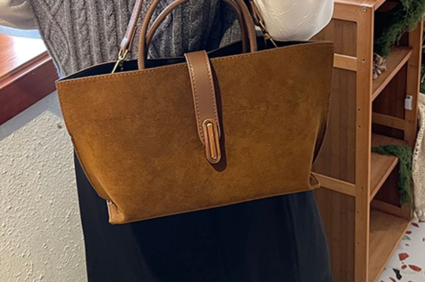 Plain Top Suede Crossbody Faux With Bag Handle Pouch