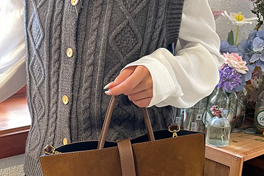 Plain Top Suede Crossbody Faux With Bag Handle Pouch