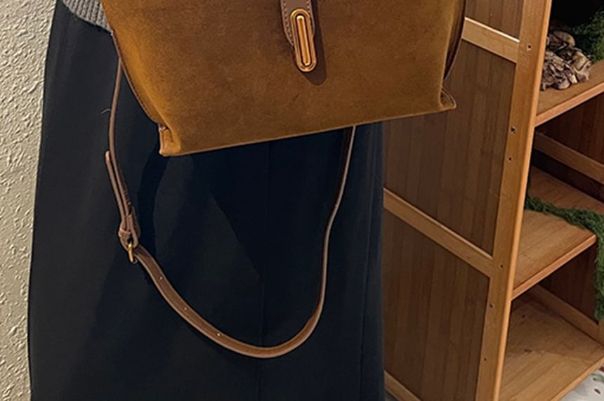 Plain Top Suede Crossbody Faux With Bag Handle Pouch