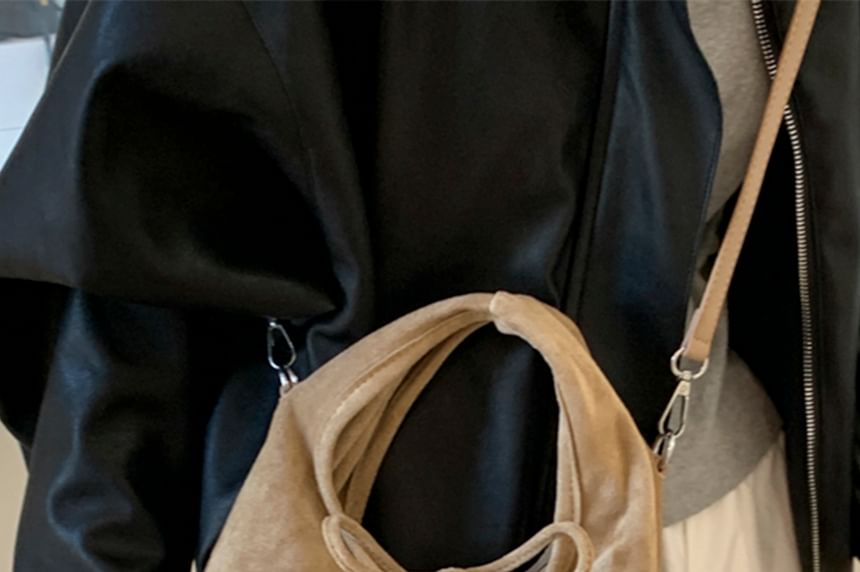 Faux Handle Crossbody Suede Top Bag Plain