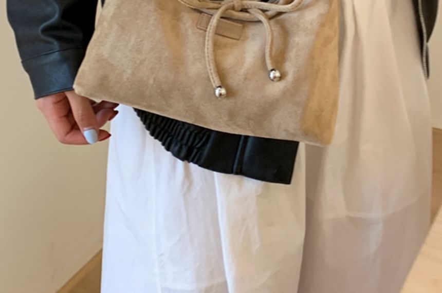 Faux Handle Crossbody Suede Top Bag Plain