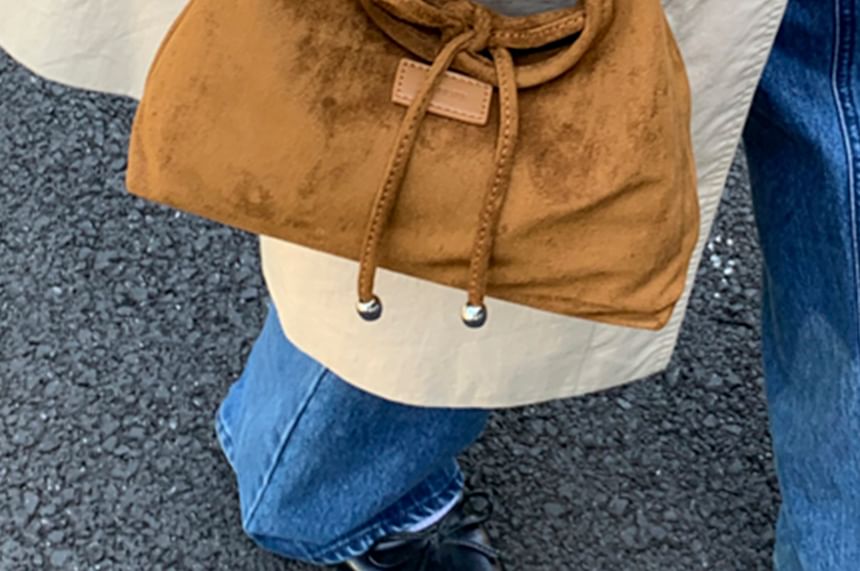 Faux Handle Crossbody Suede Top Bag Plain