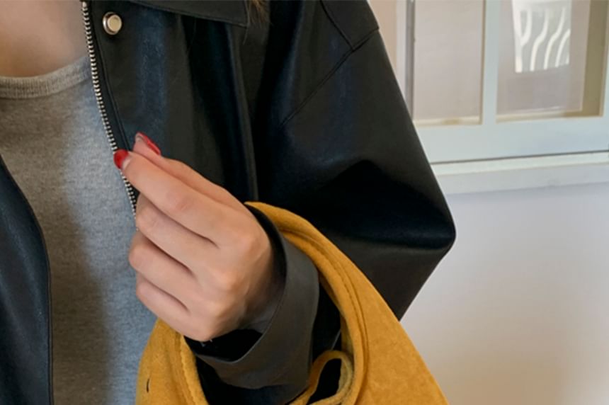 Faux Handle Crossbody Suede Top Bag Plain