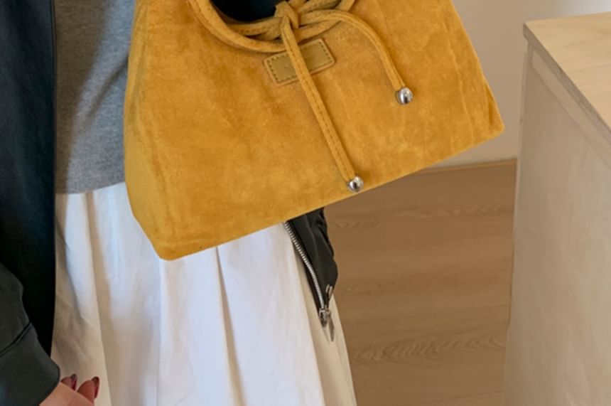 Faux Handle Crossbody Suede Top Bag Plain