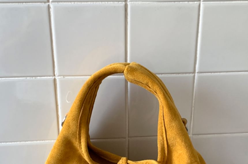 Faux Handle Crossbody Suede Top Bag Plain