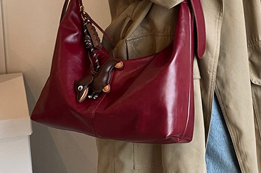 With Charm Leather Bag Faux Plain Crossbody