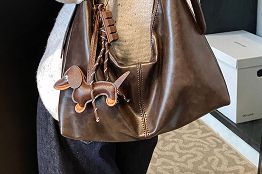 With Charm Leather Bag Faux Plain Crossbody