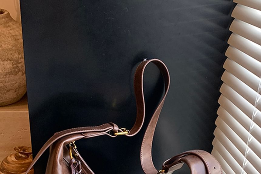 With Charm Leather Bag Faux Plain Crossbody