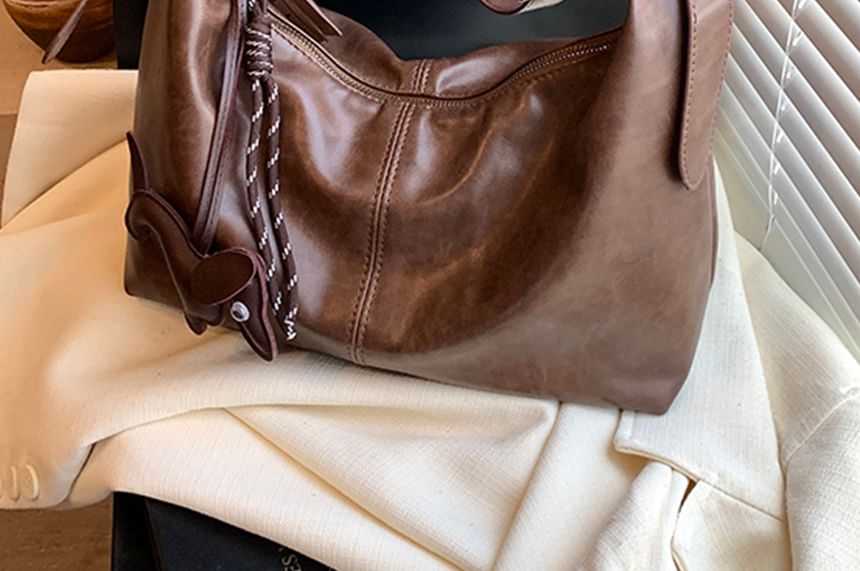 With Charm Leather Bag Faux Plain Crossbody