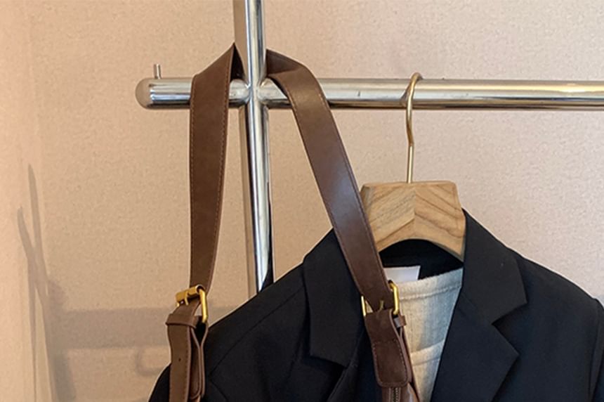 With Charm Leather Bag Faux Plain Crossbody