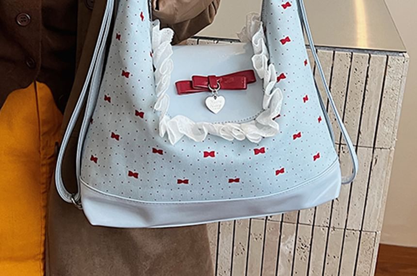 Crossbody Bow Bag Patterned Accent
