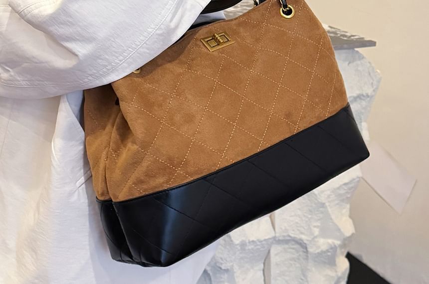 Tote Suede Faux Bag Quilted Crossbody Chain Strap