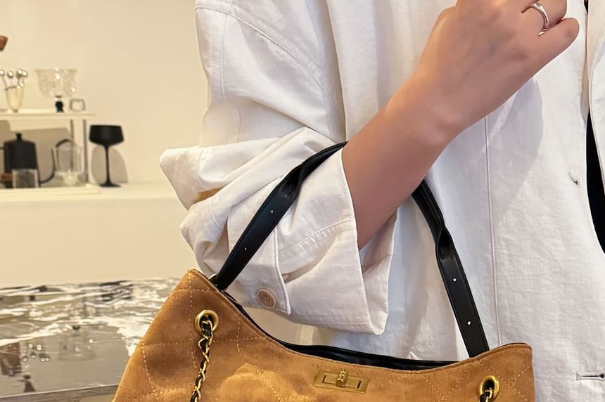 Tote Suede Faux Bag Quilted Crossbody Chain Strap