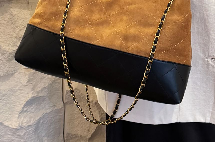 Tote Suede Faux Bag Quilted Crossbody Chain Strap